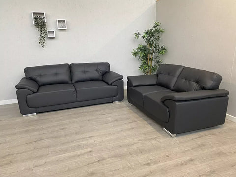 Kansas Leather Sofa 3+2 Black/Grey