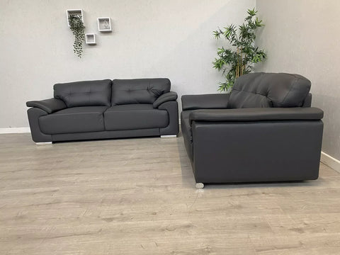 Kansas Leather Sofa 3+2 Black/Grey