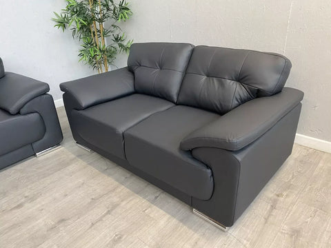 Kansas Leather Sofa 3+2 Black/Grey