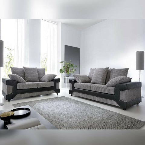 sleepkings Dino 3 Seater 2 Seater Upholstered Combination Fabric Black Grey (Black & Grey, 3+2 Seater Set)