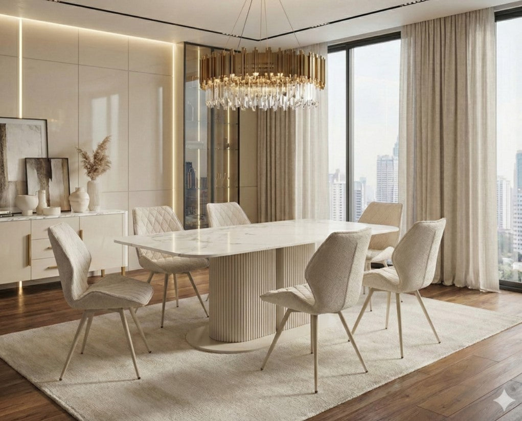 Sydney Cream Ceramic Dining Table With Cambridge Beige Chairs