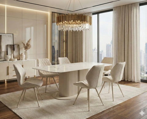 Sydney Cream Ceramic Dining Table With Cambridge Beige Chairs