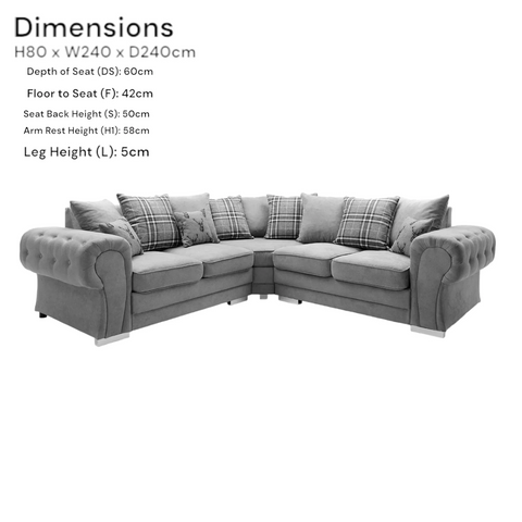 Modern Verona Chester Fields 5 Seater Luxurious Fabric Sofa