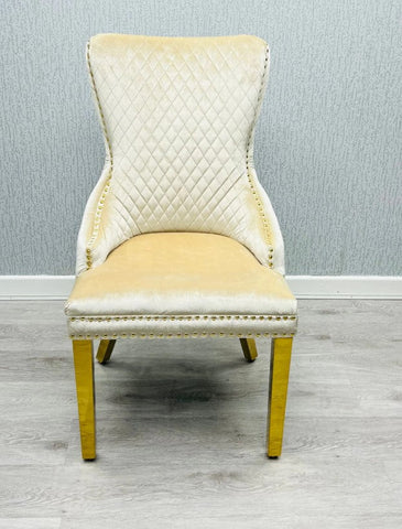 Cream Gold Louis Dining Table With Ring Knocker Victoria Chairs