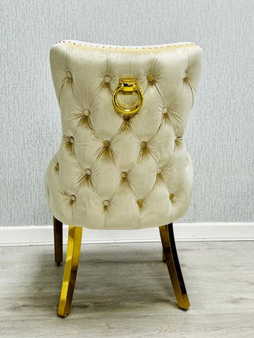 Cream Gold Louis Dining Table With Ring Knocker Victoria Chairs